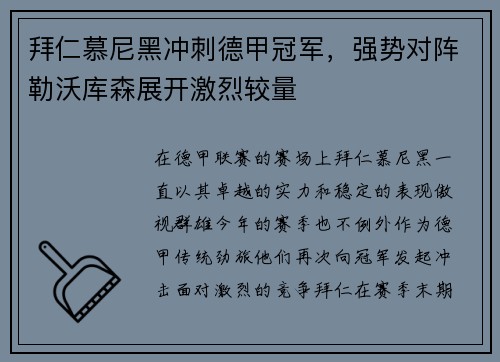 拜仁慕尼黑冲刺德甲冠军，强势对阵勒沃库森展开激烈较量